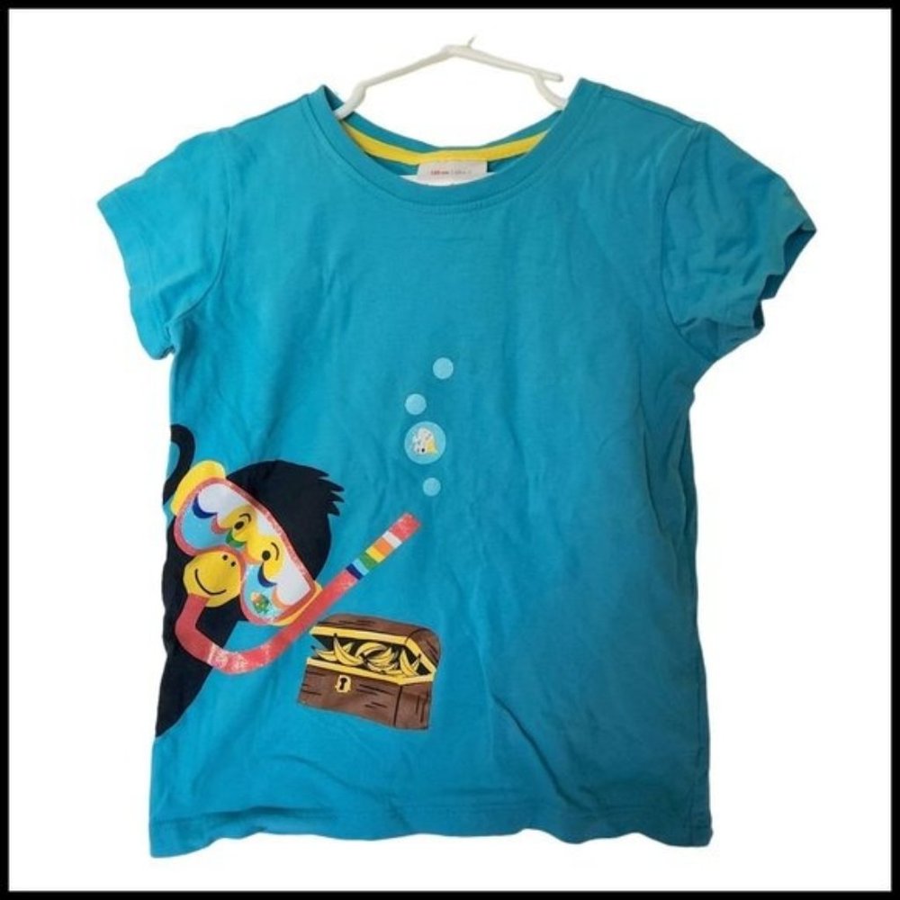 Hanna Andersson T Shirt Tee Blue Monkey Diving size 120 size 6 7 Years Girls